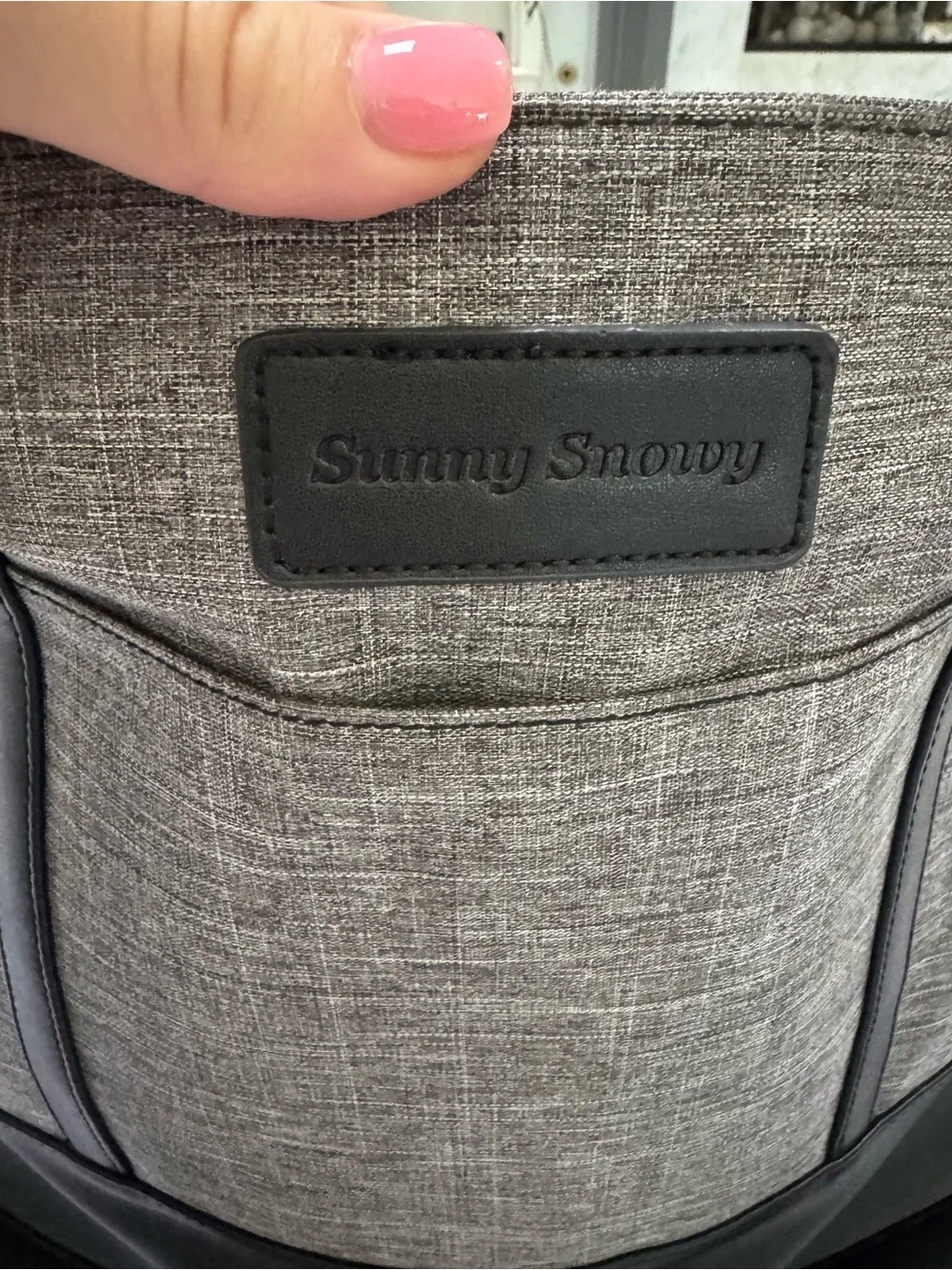 Sunny Snowy Gray Tote Bag for Men with Black Trim